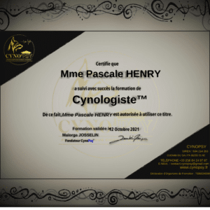 diplôme de cynologiste décerné à Pascale Henry